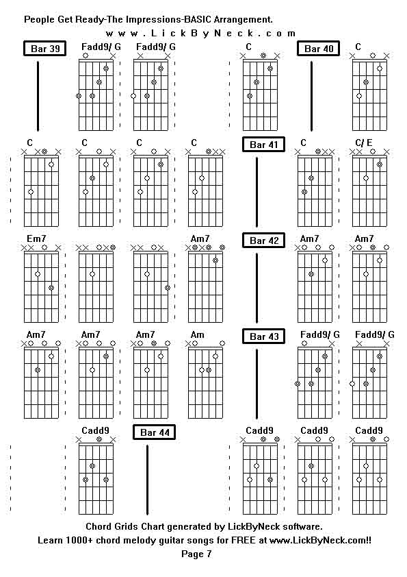 Chord Grids Chart of chord melody fingerstyle guitar song-People Get Ready-The Impressions-BASIC Arrangement,generated by LickByNeck software.